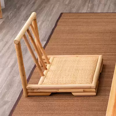 Japanese Zen low chair Bamboo rattan tatami chair Household low stool Balcony with armrest seat Tea backrest chair