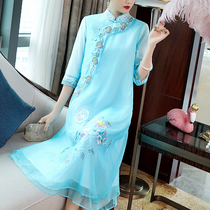Autumn Clothing Embroidery Womens Clothing Chinese Clothing in the Republic of China Arts and Culture Tea Dress Chinese Style Improved Version of the Qipao Zen Fu-style Vini Dress