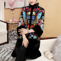 Embroidered ethnic Tang womens winter dress thickened warm Chinese cotton jacket Chinese womens improved cheongsam top
