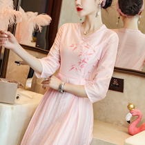 Improved Hanfu retro cheongsam dress young literary and artistic Zen Chinese style womens small tea clothing female summer