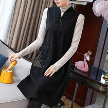 Ethnic style womens improvement Chinese vest dress Chinese style tea clothing autumn tea clothing women autumn and winter