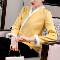 Literary Retro Republic of China Improved Hanfu Tang Dress Buckle Top Chinese Womens Chinese Style Zen Tea Clothing Autumn and Winter Women