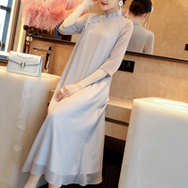 Chinese modified cheongsam dress literary retro Chinese style Zen womens tea dress long skirt Zen dress female fairy summer
