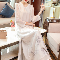 Slit Republic of China retro Tang tea clothing Zen dress literary Chinese style womens fairy chiffon skirt childrens summer
