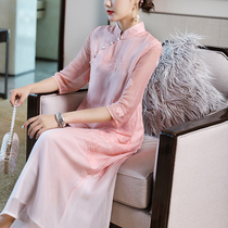 Retro modified Hanfu Cheongsam Dress Ethnic Zen Womens Elegant Buckle Chinese Style Tea Clothing Womens Summer Dress