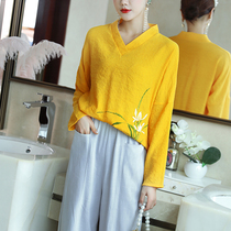 Retro Tang suit Chinese style womens two-piece Republic of China tea suit womens summer pants Chinese modified Hanfu shirt