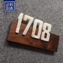Original design Household creative house number plate High-grade retro hotel house number Solid wood stone combination customization