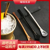 Stainless steel spoon straw integrated creative stirring filter metal coffee hot drink tea drinking tube spoon