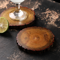 Solid wood coaster round natural wooden pile insulation mat table mat non-slip mat creative cocktail decoration mat