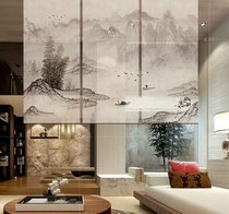 New Chinese partition hanging curtain screen screen study living room entrance semi-transparent hanging screen roller curtain-mountain water color