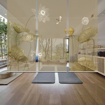 Modern Chinese-style porch living room study Hotel horizontal soft partition semi-transparent roller curtain fashion hanging screen-lotus root with the same root