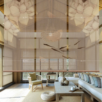 Modern Chinese-style porch living room bedroom study partition semi-transparent fashion hanging screen roller curtain-sinking fish goose