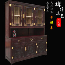 Fragrant camphor wood bookcase full solid wood three-door bookcase Chinese carved flower with glass door bookcase storage cabinet storage cabinet manufacturer