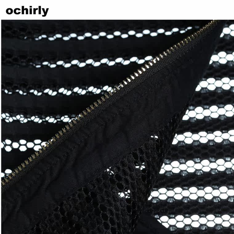 Ochirly欧时力2015新女秋装镂空条纹提花棒球款薄外套1153040760