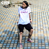 Chillhigh psychedelic color LOGO retro round neck base short sleeve street loose men and women same tee shirt