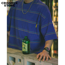Crissrex Store DAKYAM Japanese Stripe Retro Loose Tide Falling Shoulder OVERSIZE Short Sleeve T-Shirt