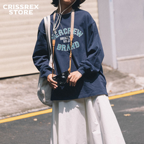 Crissrex Store VERMICELLI VMCL Curved Vintage Letter Printing Tide Basic Long Sleeve Tee