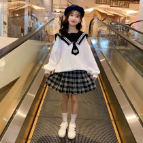 Girl Autumn Clothing Suit Children Foreign Air 2021 New Ocean Gas Nets Red Spring Autumn Academy Wind Fashion Two Sets Skirts