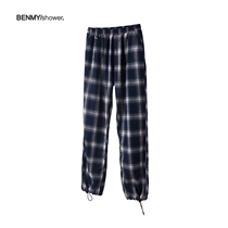 Benmyshower original tide brand mens and womens couples straight loose sweatpants National tide plaid pants mens trousers