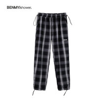 National tide black and white plaid pants mens spring and autumn couple tide brand loose casual drawstring trousers straight drop sense wide leg pants