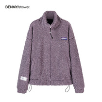 National tide plus velvet thickened lambskin jacket Winter oversize loose tide brand couple lambskin jacket mens tide