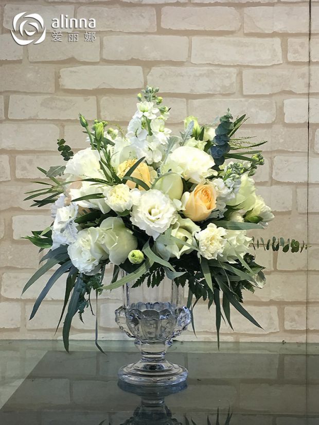 白玫瑰会议桌花商务鲜花宴会活动签到台花北京同城鲜花速递年会