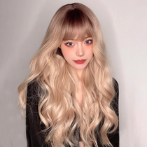 Wig female hair summer air bangs natural full head cover natural fluffy simulation hair big wave wig