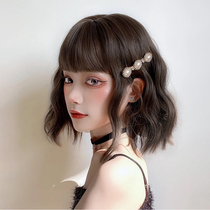 Wig women short hair summer fluffy natural full head set corn hot short curly hair sweet cute air bangs wig set
