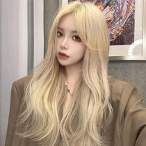 Wig womens summer hair rose the same golden medium split long curly hair big wave natural fluffy simulation full head cover