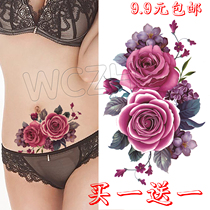 Rose tattoo sticker big picture waterproof woman lasting sexy belly caesarean section scar sticker body painting photo