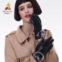 Rice Straw Man Gloves Women Winter Warm Students Plus Suede Korean Version Thickened Riding Motorcycle Touch-screen Lady Gloves