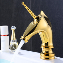Golden faucet hot and cold all copper basin bathroom basin creative European bathroom unicorn faucet
