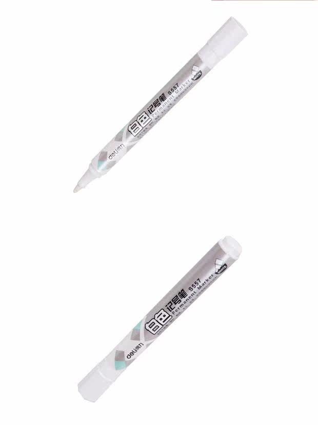 得力白色油性记号笔不可擦金属轮胎笔水性白色可擦写白板笔黑板笔