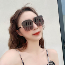 Flat film No Border fashion brown sunglasses ins tide eyebrows polarized female round face sunglasses Europe and the United States and South Korea