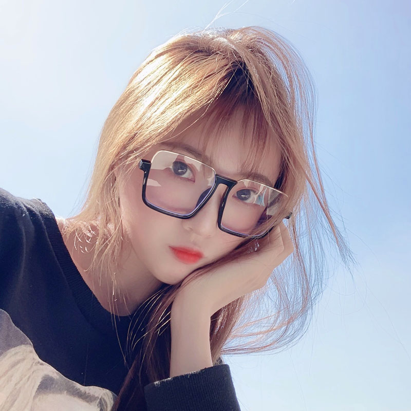 Retro large frame square display slim radiation flat mirror tide female bottom half frame round face concave styled vegan with frame glasses