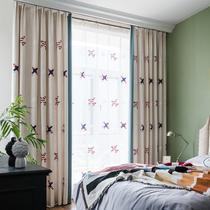 Custom simple modern blackout curtain cloth Living room bedroom Childrens room card pass small plane embroidery environmental protection finished curtain