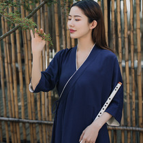 Improved Hanfu Chinese style collar tie-up Tang jacket literary retro Buddhist Zen tea dress dress