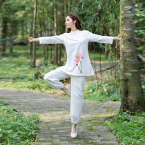 Spring and summer Buddhist womens clothing Chinese style peoples national style two-piece costume Zen tea clothing yoga