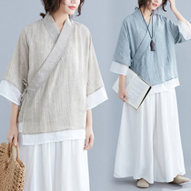 Chinese style living clothes Buddhist Zen clothing cotton linen two-piece womens loose leisure Zen tea clothing tea artist