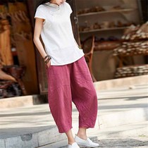 Chinese trousers women cotton linen wide leg pants loose retro linen bloomers Chinese style tea Zen clothing pants National style