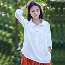 Buddhist clothes female midstyle retro cotton linen blouse linen cotton tea zen mantra Chinese windy tea art costumes