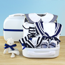 Spring and Autumn New Baby Dress Gift Box Navy Style Female Baby Cotton Ha Clothes Climbing Set Hundred Days Banquet Gift