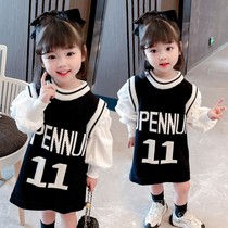 Childrens horse clip tide model outside wearing baby net red sports knitted vest foreign fashionable little girl medium long shoulders