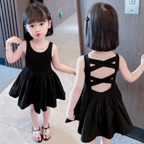 Girls summer vest skirt foreign baby girl net red Korean version of the little black dress little girl suspender dress childrens dress