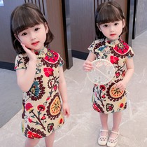 Childrens Cheongsam 2021 New Summer Female Treasure Chinese Style Tang Dress Foreign Little Girl Ancient Style Birthday Dress