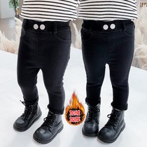 Girls black pants Spring and Autumn Baby Girls Korean version of small leg pants Childrens leggings long pants outside wearing stretch magic pants tide