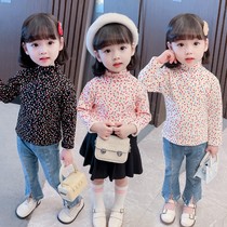 Girls plus fleece leggings inside with winter baby girls 2021 new high neck plus thick base T-shirt kids tops 3