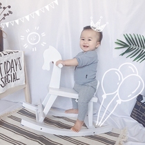 Childrens toy rocking horse Pure solid wood thickened rocking chair white adults can sit year-old North ins decorative baby feast