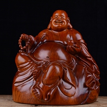 Woodcarving Maitreya Buddha statue ornaments large cloth bag smile Buddha Pear hand carved mahogany crafts move to fortune