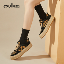 Yisi q board shoes womens thick bottom checkerboard womens shoes 2022 new shoes womens autumn and winter retro sports casual shoes